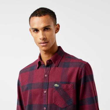 Erkek Regular Fit Ekose Bordo Gömlek