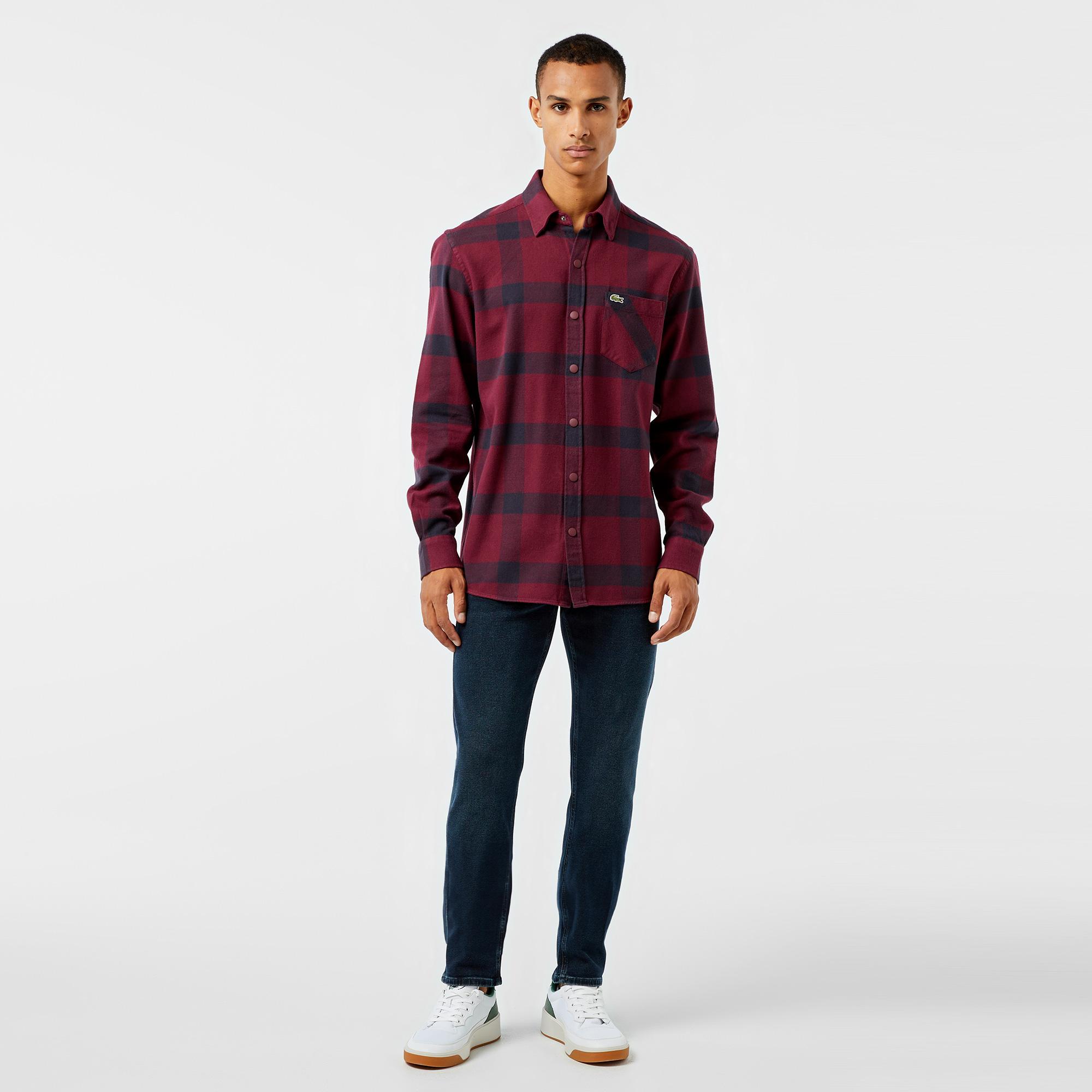 Erkek Regular Fit Ekose Bordo Gömlek