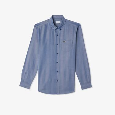  Erkek Slim Fit Düğmeli Yaka Koyu Mavi Gömlek