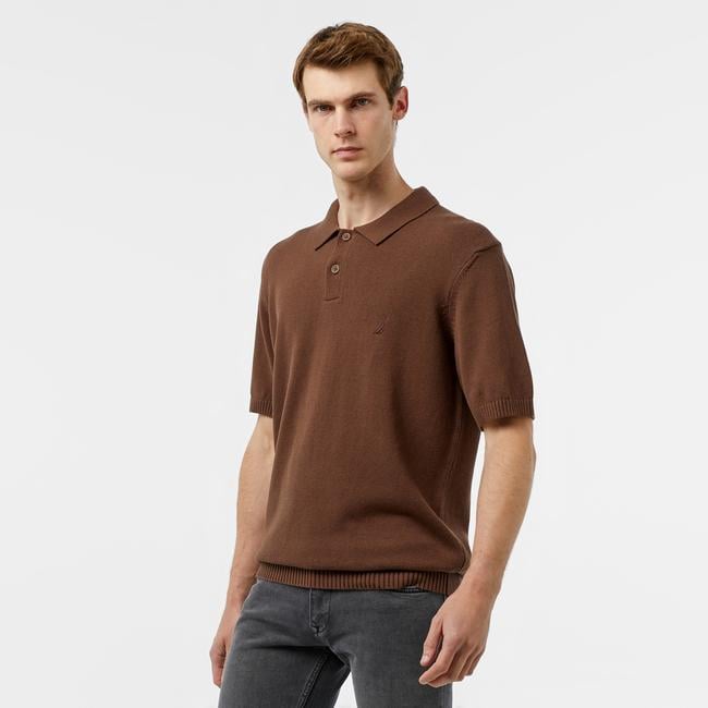  Nautica Erkek Kahverengi Classic Fit Kısa Kollu Triko