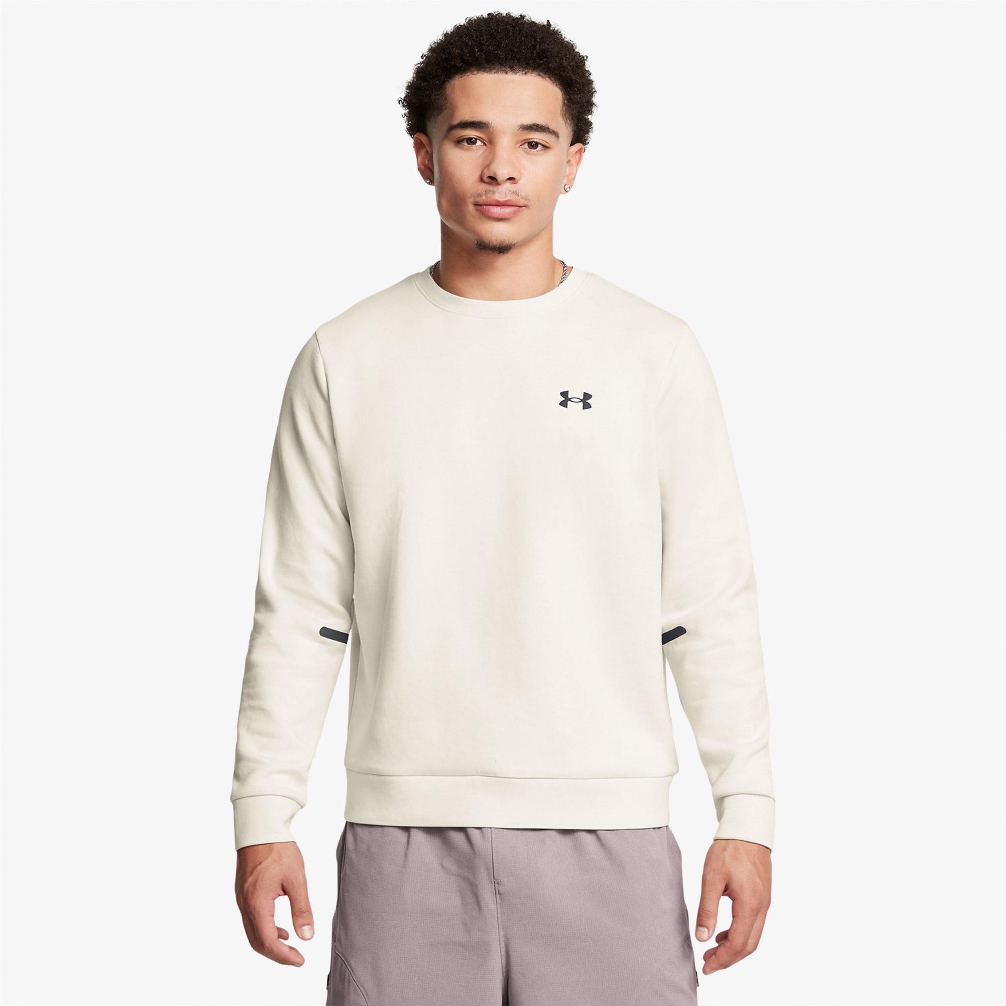 Under Armour Unstoppable Fleece Bisiklet Yaka Erkek Beyaz Sweatshirt