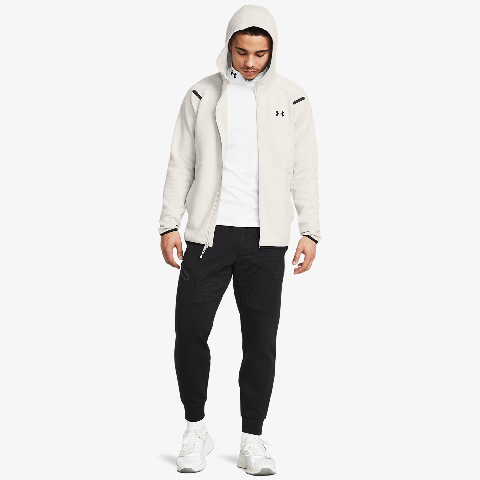  Under Armour Unstoppable Fleece Tam Fermuarlı Erkek Beyaz Sweatshirt
