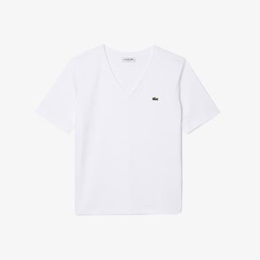  Lacoste Kadın Relaxed Fit V Yaka Beyaz T-Shirt
