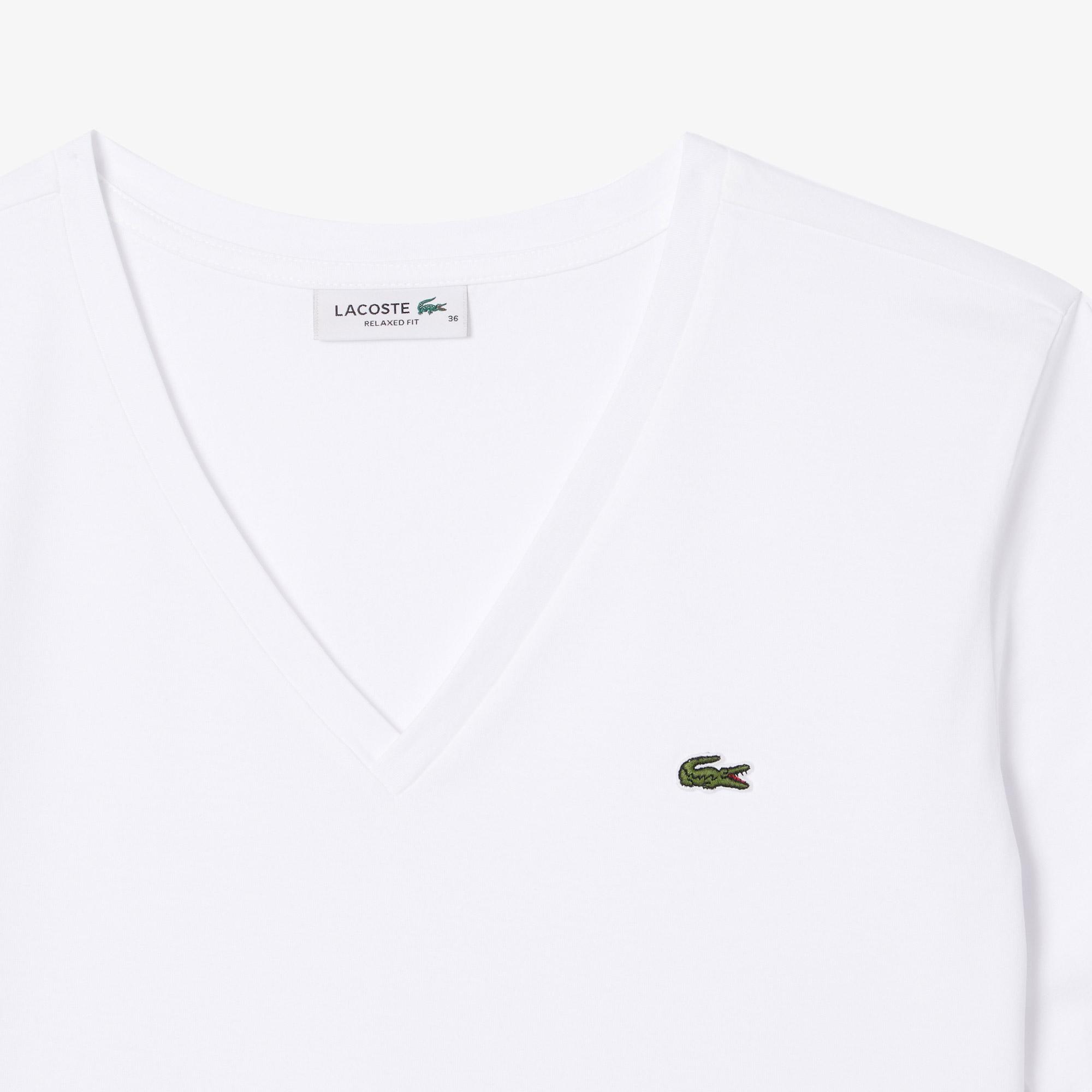 Kadın Relaxed Fit V Yaka Beyaz T-Shirt