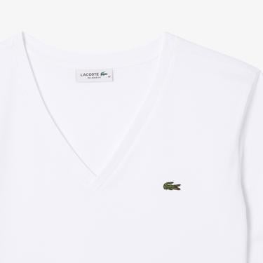  Lacoste Kadın Relaxed Fit V Yaka Beyaz T-Shirt