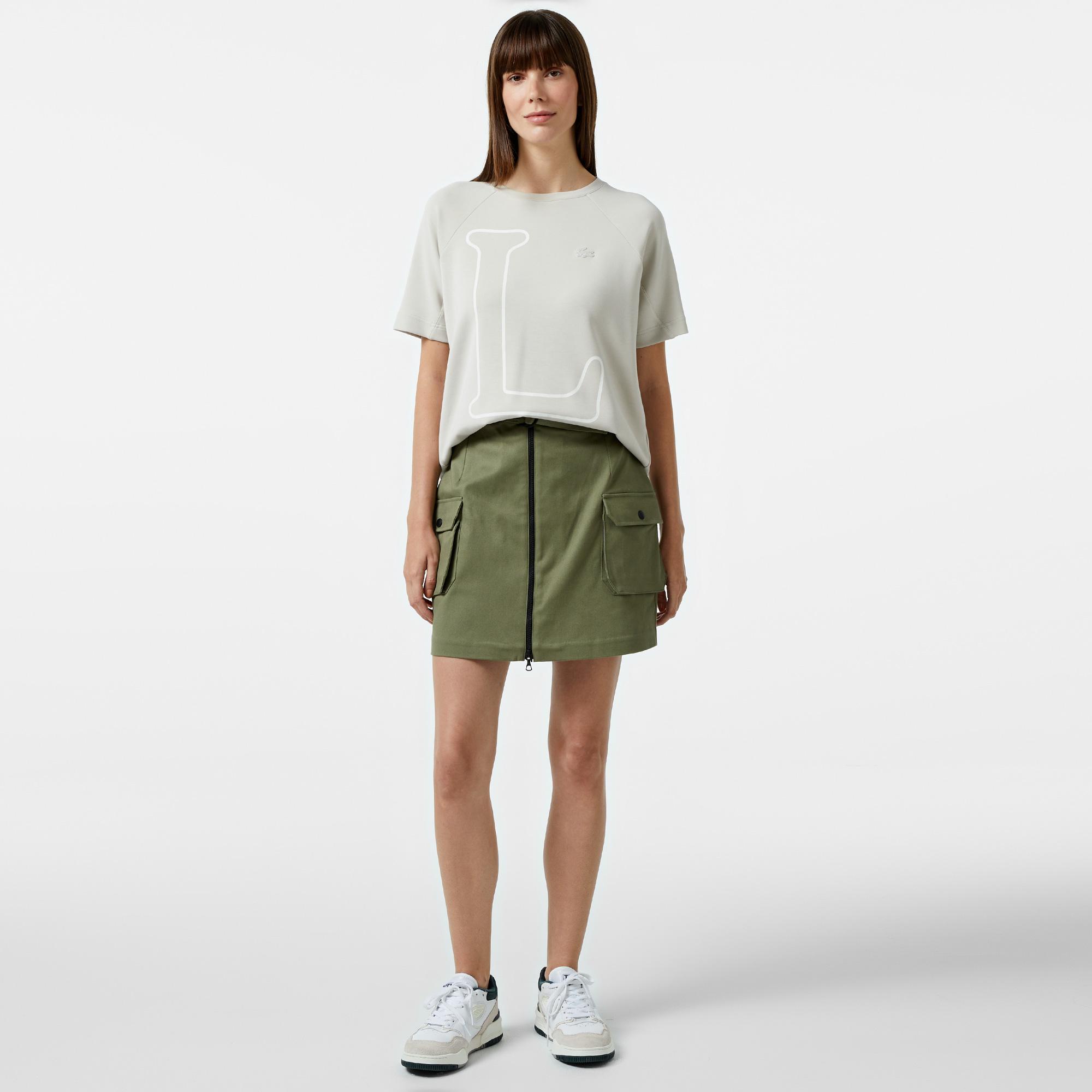 Kadın Loose Fit Bisiklet Yaka Baskılı Gri T-Shirt