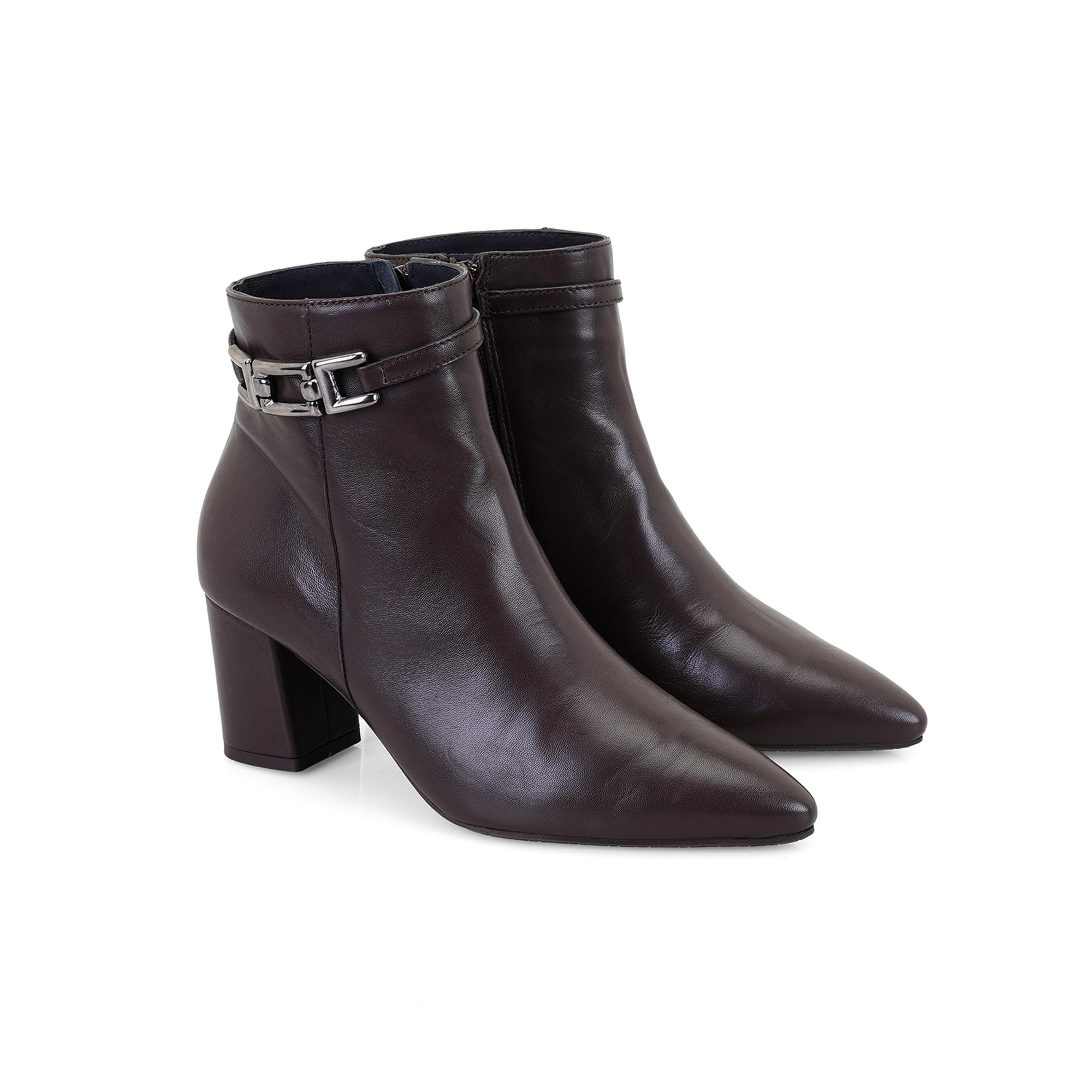 Kahve Kadın DesaComfort Toka Aksesuarlı Topuklu Deri Bot