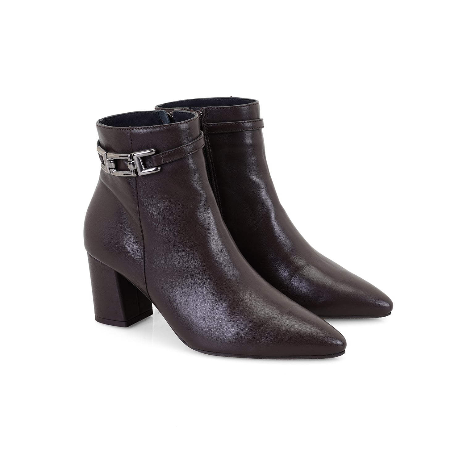  Kahve Kadın DesaComfort Toka Aksesuarlı Topuklu Deri Bot