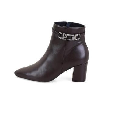 Kahve Kadın DesaComfort Toka Aksesuarlı Topuklu Deri Bot