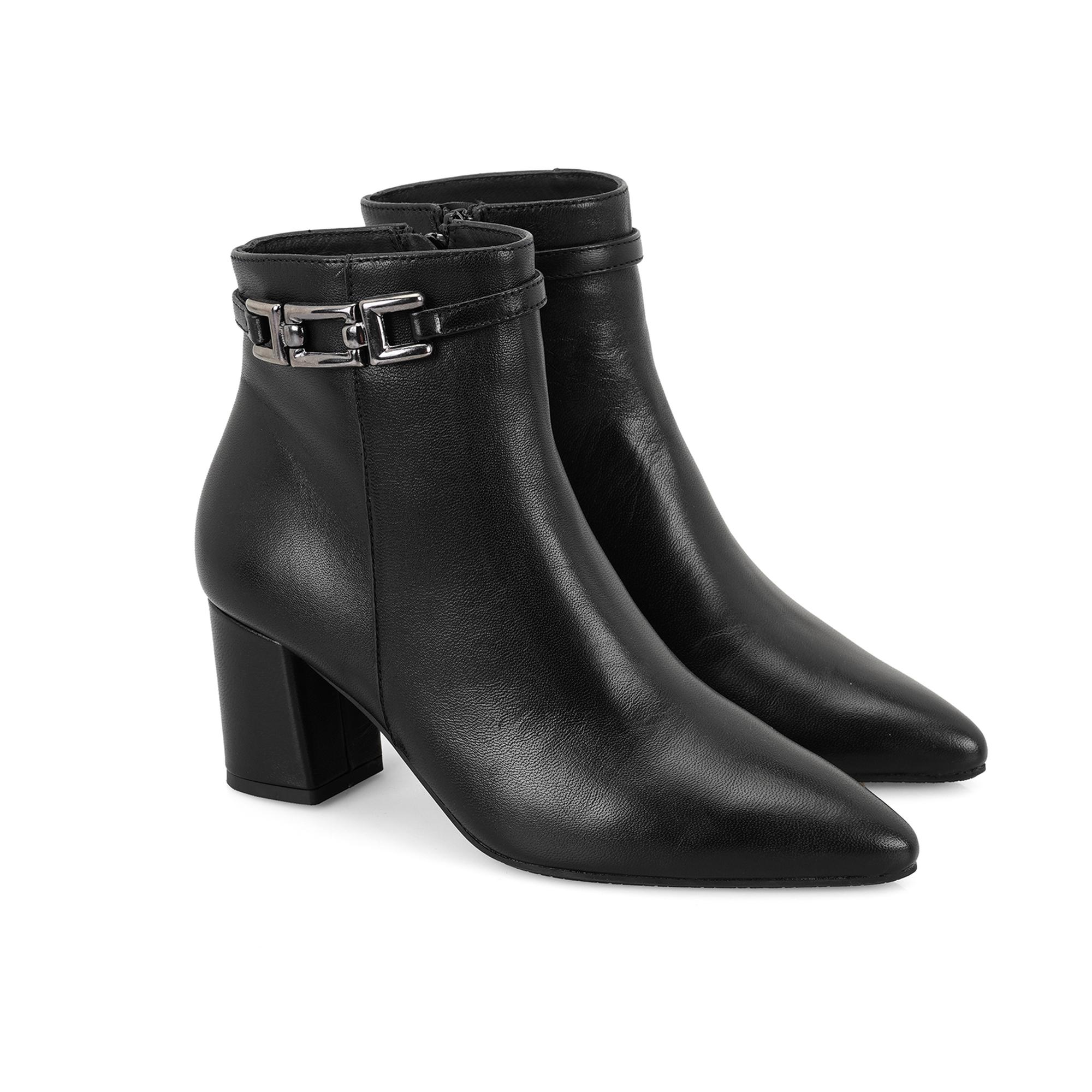 Siyah Kadın DesaComfort Toka Aksesuarlı Topuklu Deri Bot