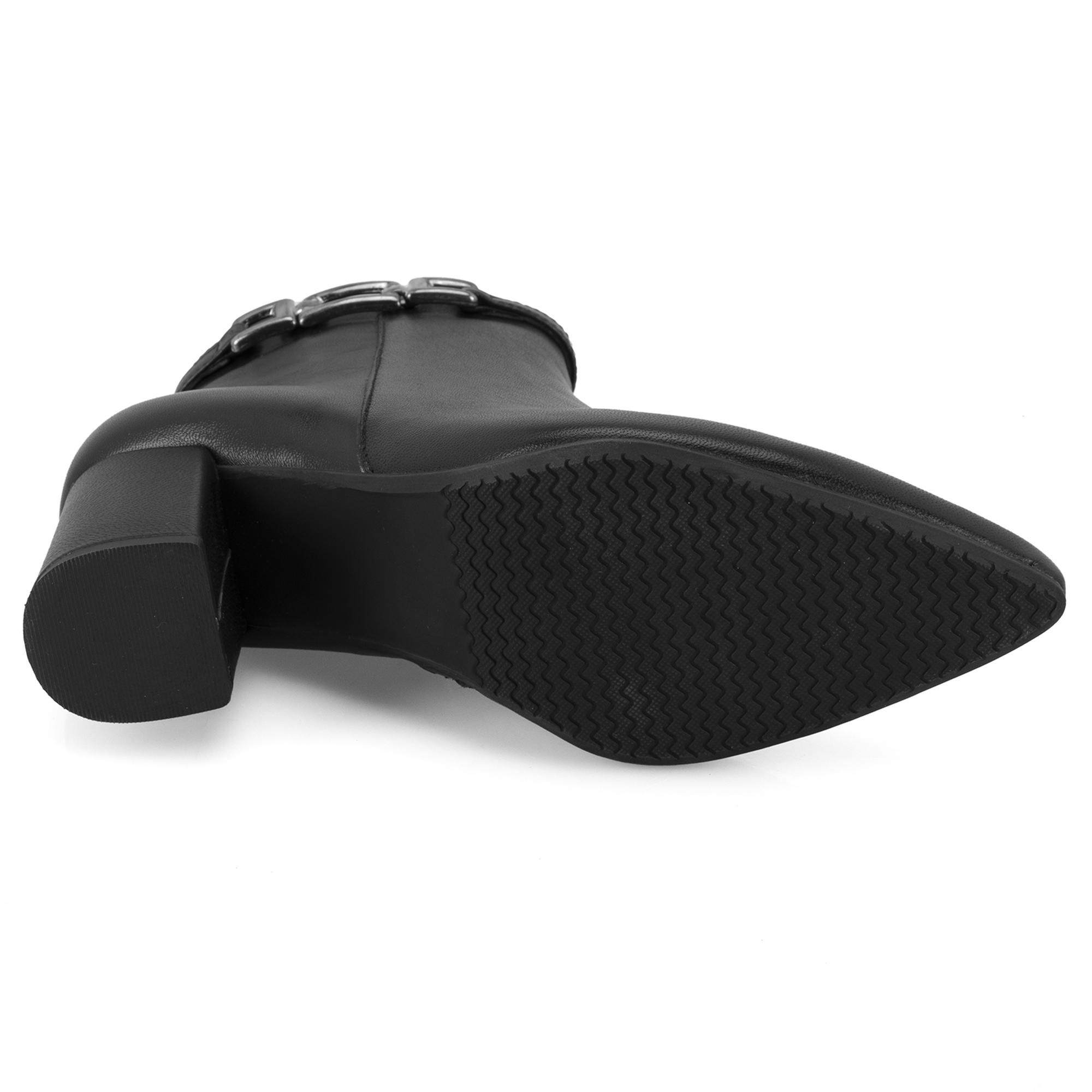 Siyah Kadın DesaComfort Toka Aksesuarlı Topuklu Deri Bot