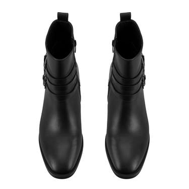  Kadın Siyah Kemer Aksesuarlı Topuklu Deri Bot