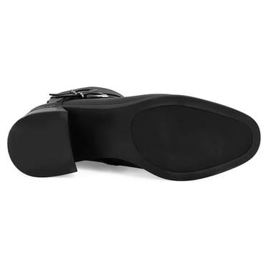  Kadın Siyah Kemer Aksesuarlı Topuklu Deri Bot