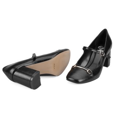 Kadın Siyah Klasik Topuklu Deri Ayakkabı