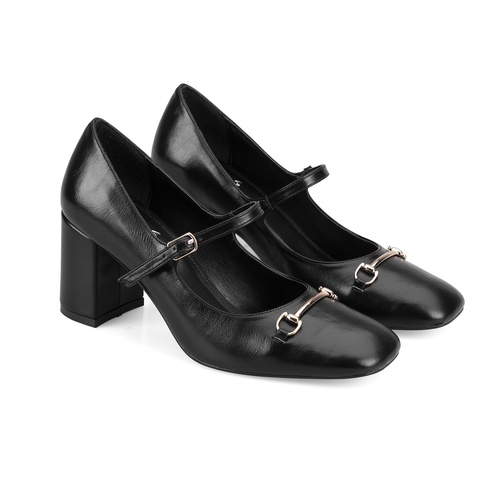 Kadın Siyah Klasik Topuklu Deri Ayakkabı