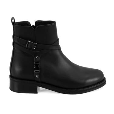 Lillia Siyah Kadın Toka Aksesuarlı Deri Bot