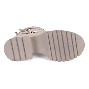  Kadın Bej Kemer Aksesuarlı Topuklu Deri Bot