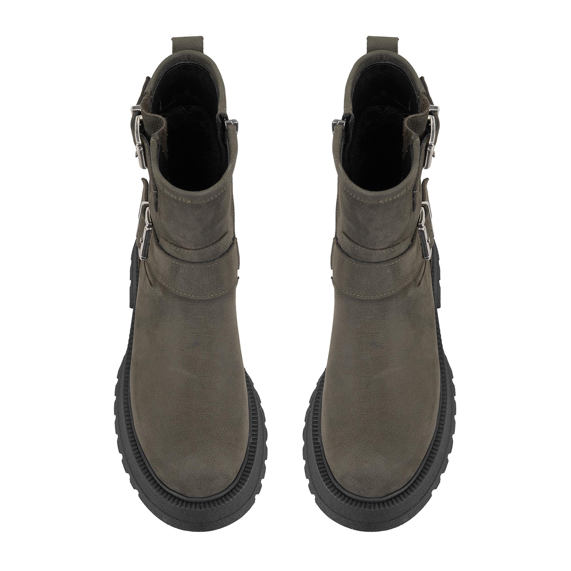 Kadın Yeşil Kemer Aksesuarlı Topuklu Deri Bot