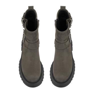  Kadın Yeşil Kemer Aksesuarlı Topuklu Deri Bot