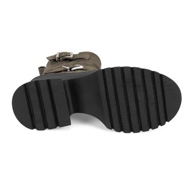  Kadın Yeşil Kemer Aksesuarlı Topuklu Deri Bot