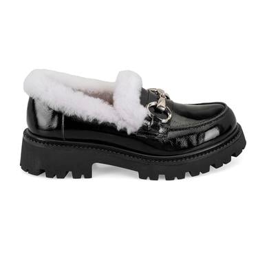  Kadın Siyah Toka Aksesuarlı Deri Loafer