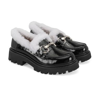  Kadın Siyah Toka Aksesuarlı Deri Loafer