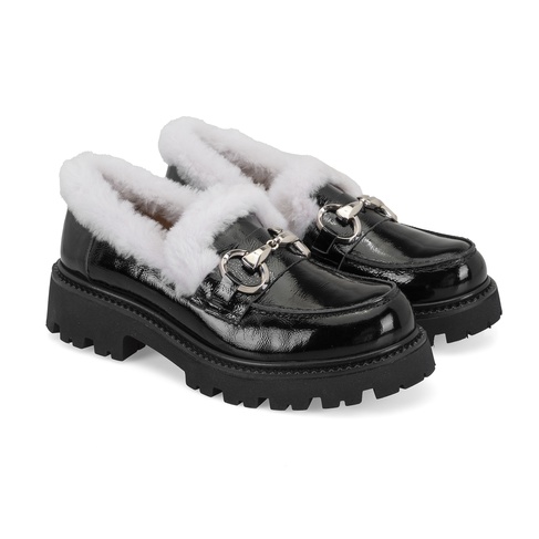  Kadın Siyah Toka Aksesuarlı Deri Loafer