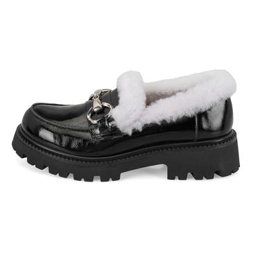  Kadın Siyah Toka Aksesuarlı Deri Loafer