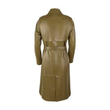  Kadın Haki Uzun Gömlek Yaka Deri Trençkot