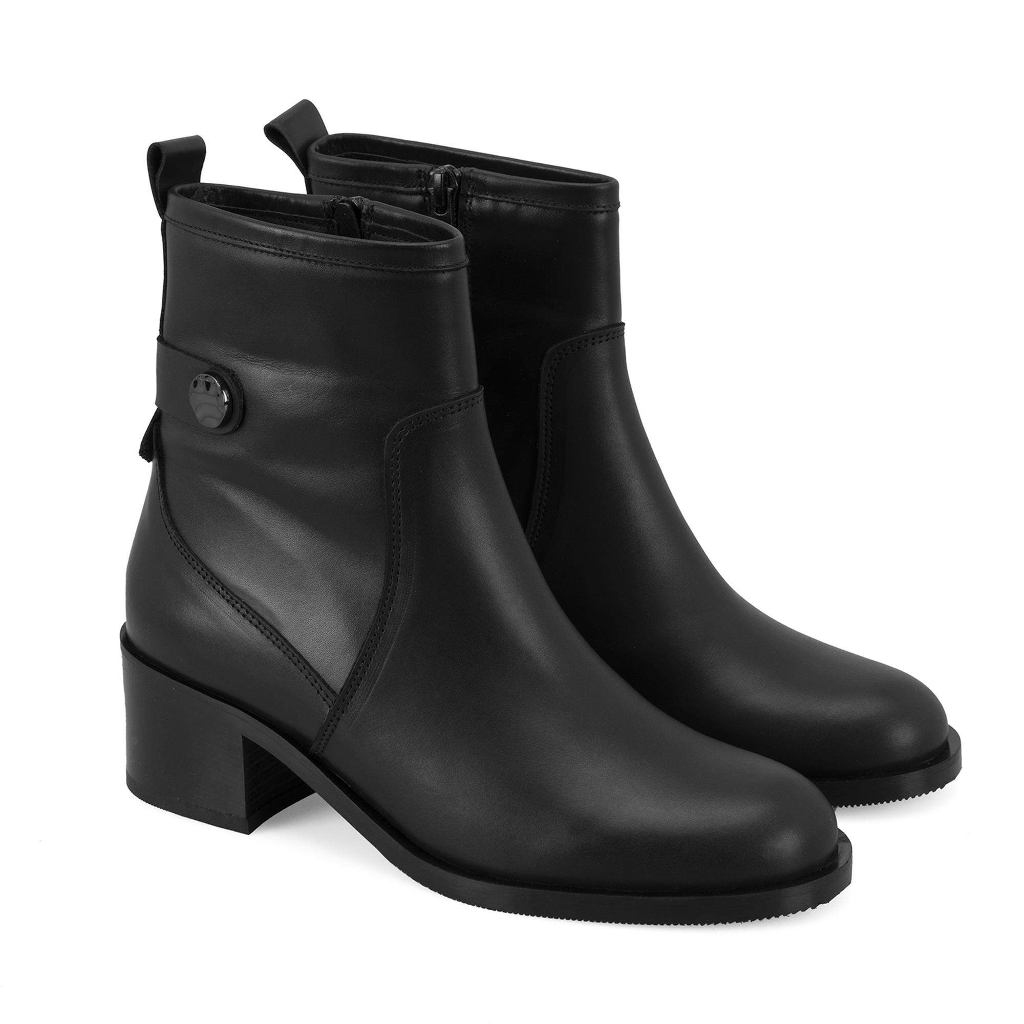 Mayla Siyah Kadın Fermuarlı Topuklu Deri Bot