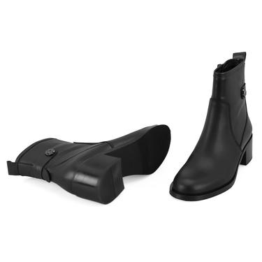  Mayla Siyah Kadın Fermuarlı Topuklu Deri Bot