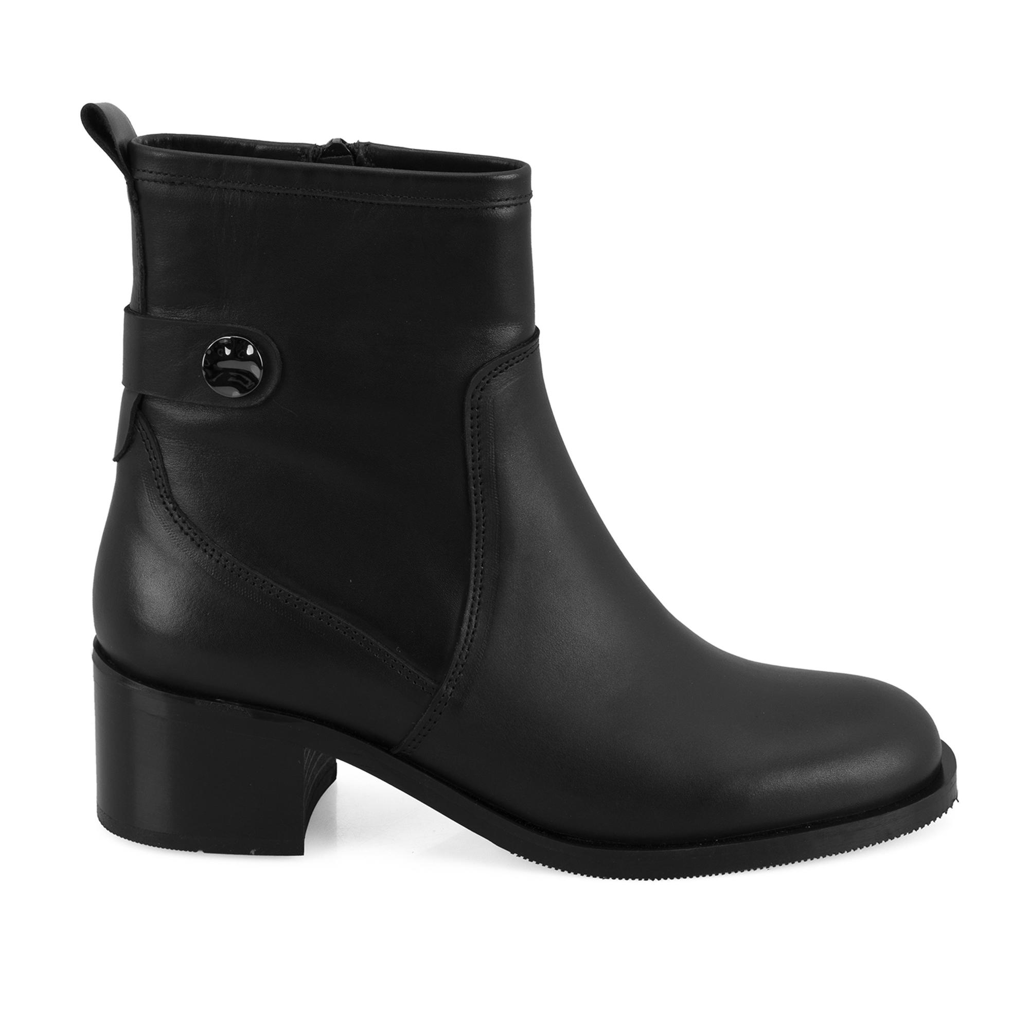 Mayla Siyah Kadın Fermuarlı Topuklu Deri Bot