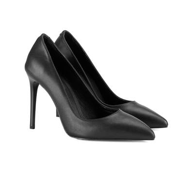  Kadın Siyah Klasik Deri Stiletto