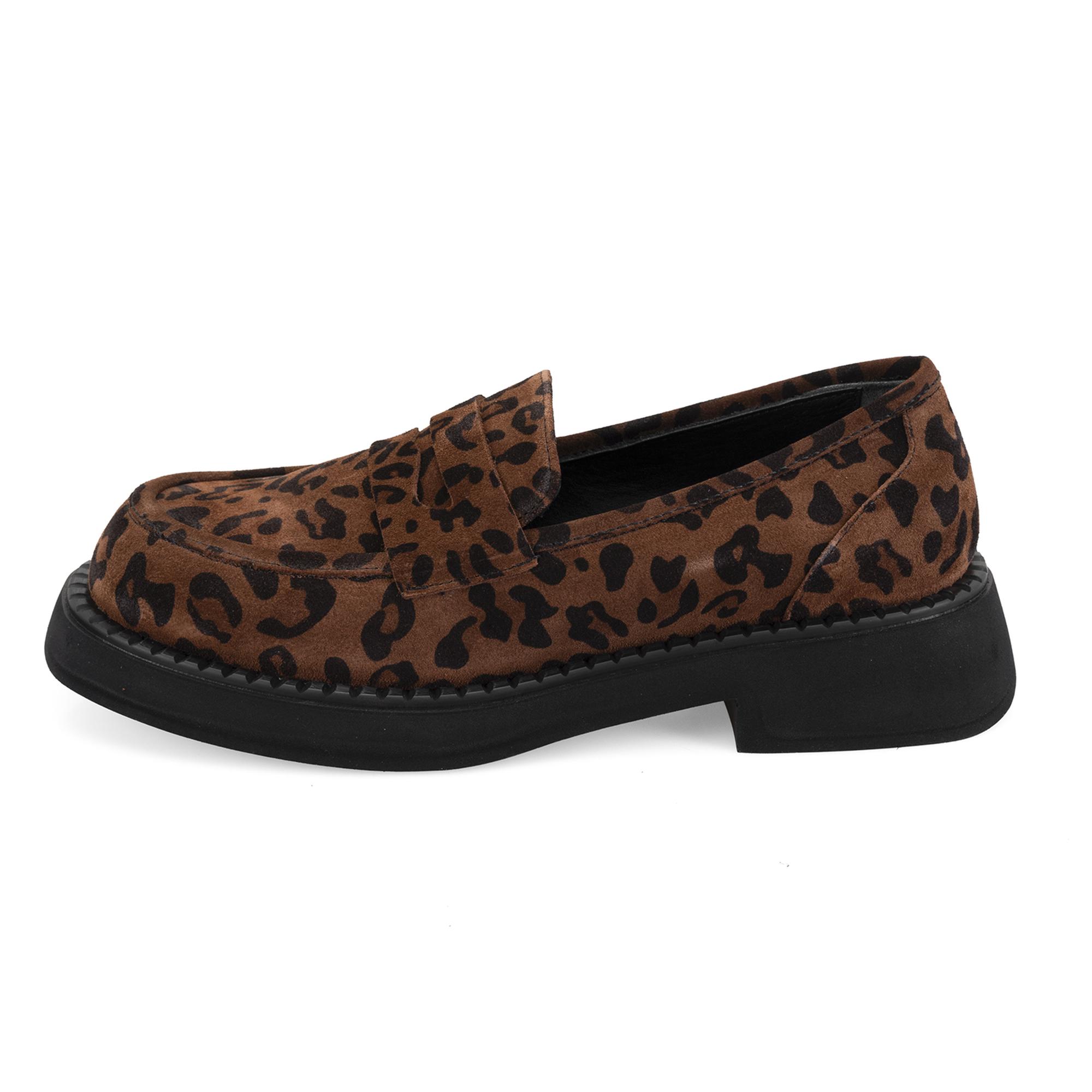Kadın Leopar Günlük Loafer Süet Deri Ayakkabı