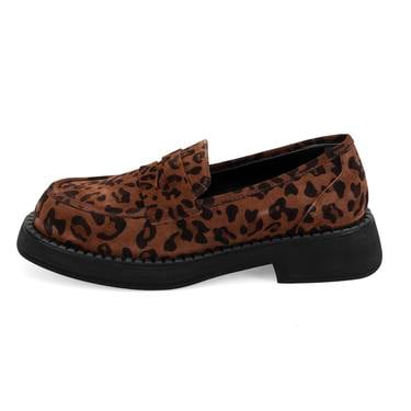  Kadın Leopar Günlük Loafer Süet Deri Ayakkabı