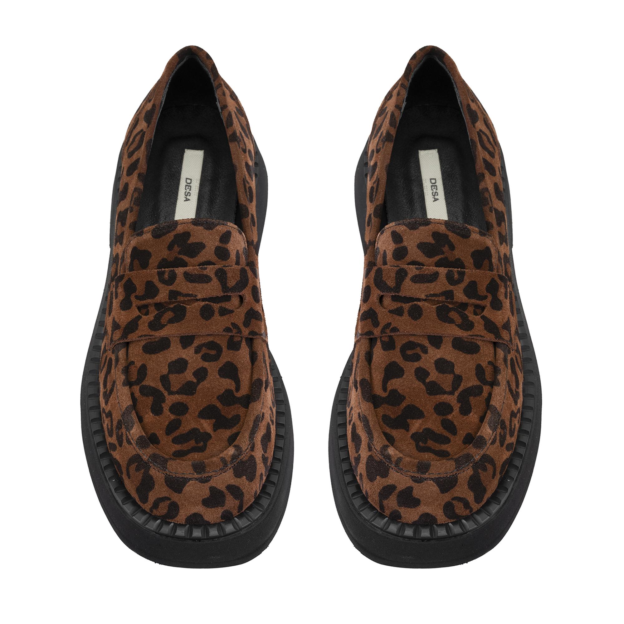 Kadın Leopar Günlük Loafer Süet Deri Ayakkabı