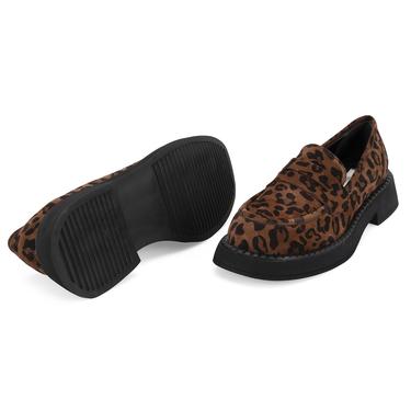  Kadın Leopar Günlük Loafer Süet Deri Ayakkabı