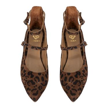  Kadın Leopar Mary Jane Deri Babet