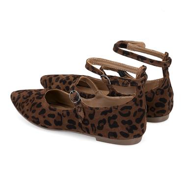 Kadın Leopar Mary Jane Deri Babet