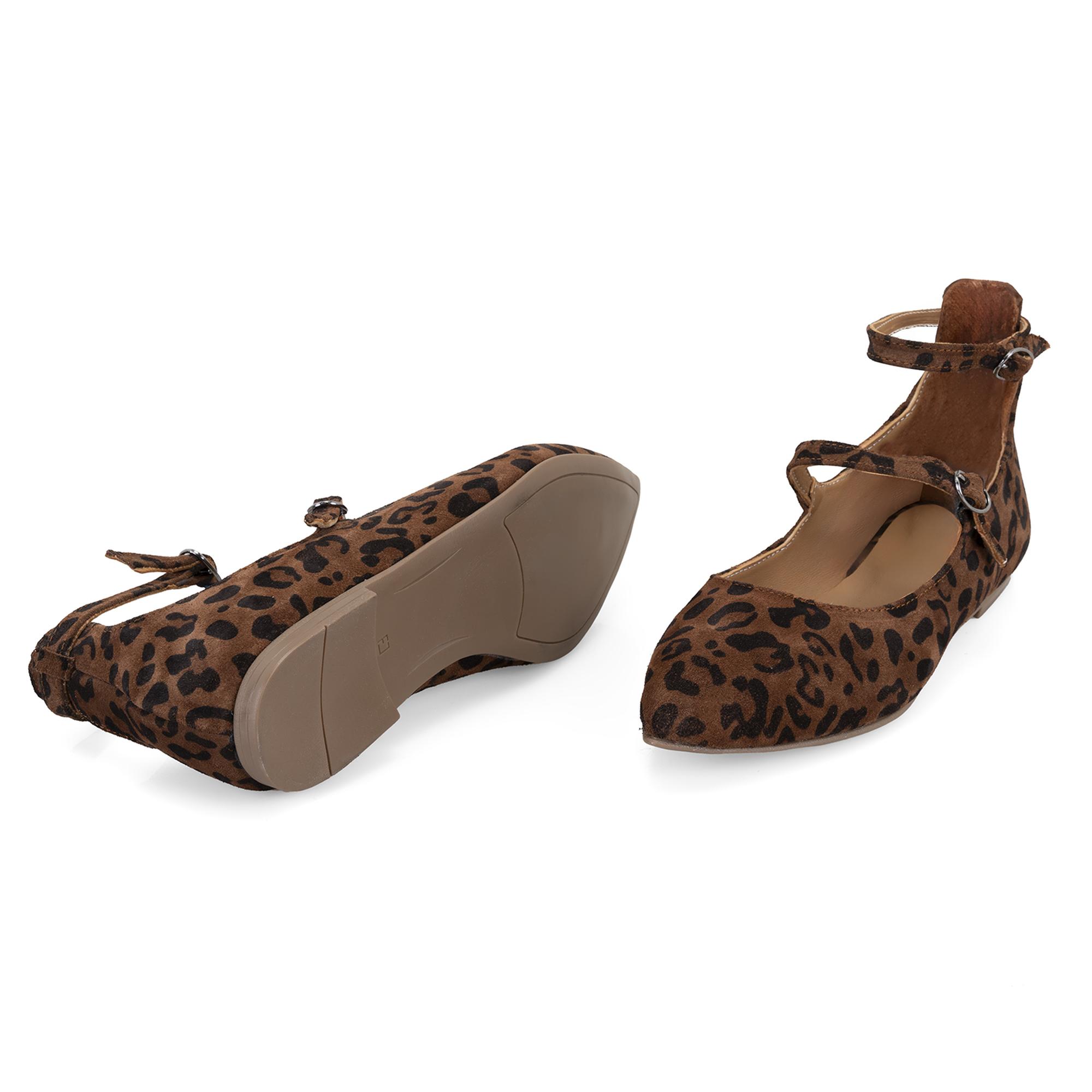 Kadın Leopar Mary Jane Deri Babet