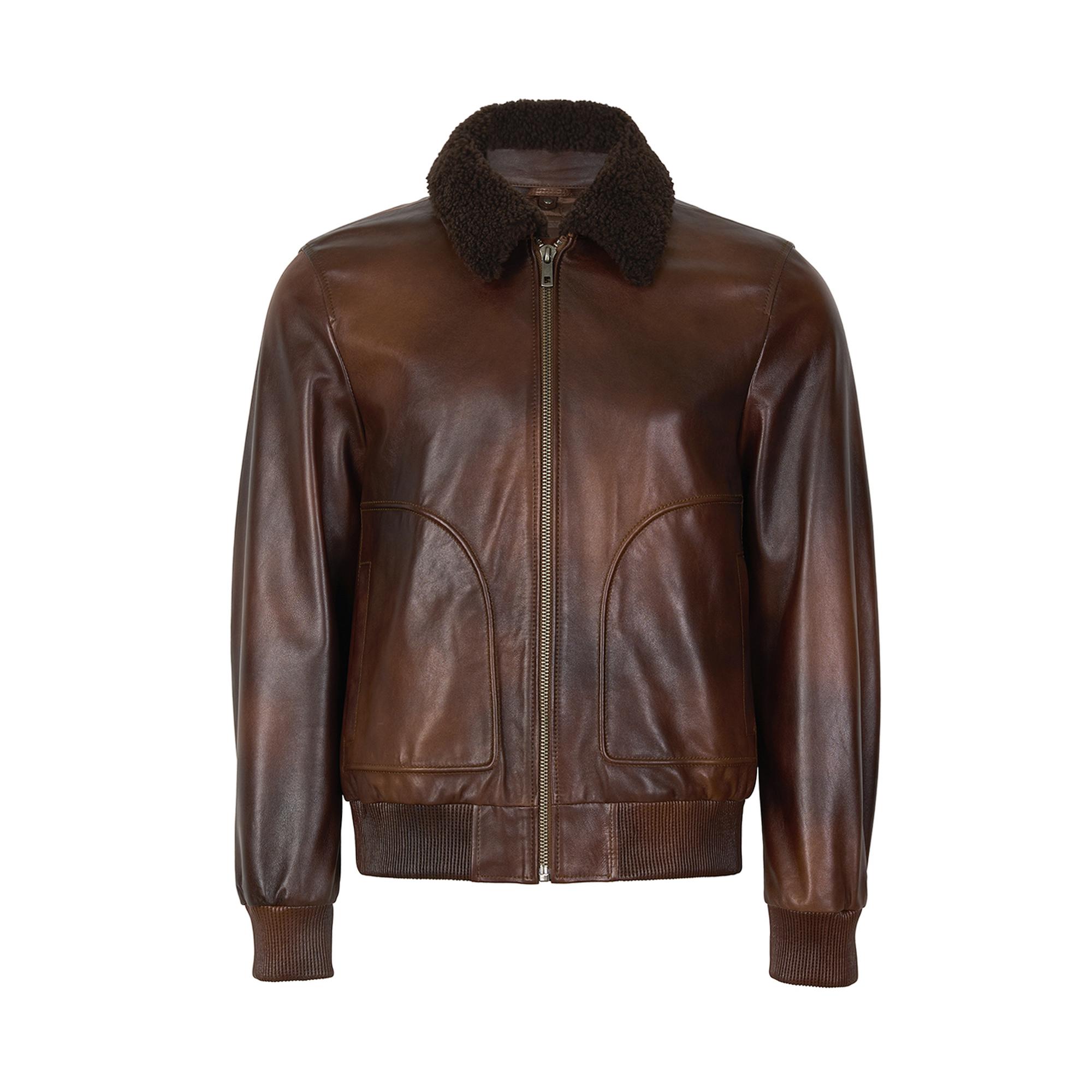 Safira Kahve Erkek Kürk Yakalı Deri Ceket