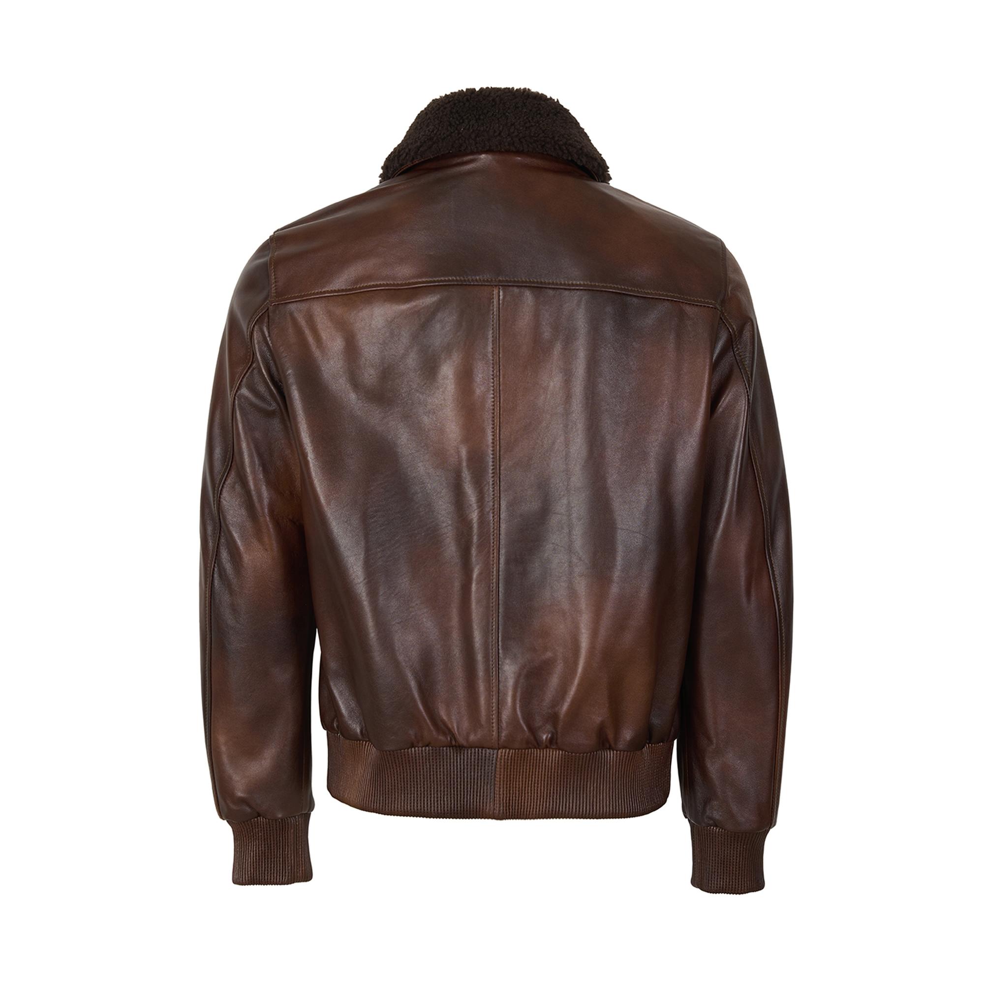 Safira Kahve Erkek Kürk Yakalı Deri Ceket