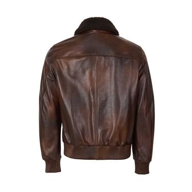  Safira Kahve Erkek Kürk Yakalı Deri Ceket