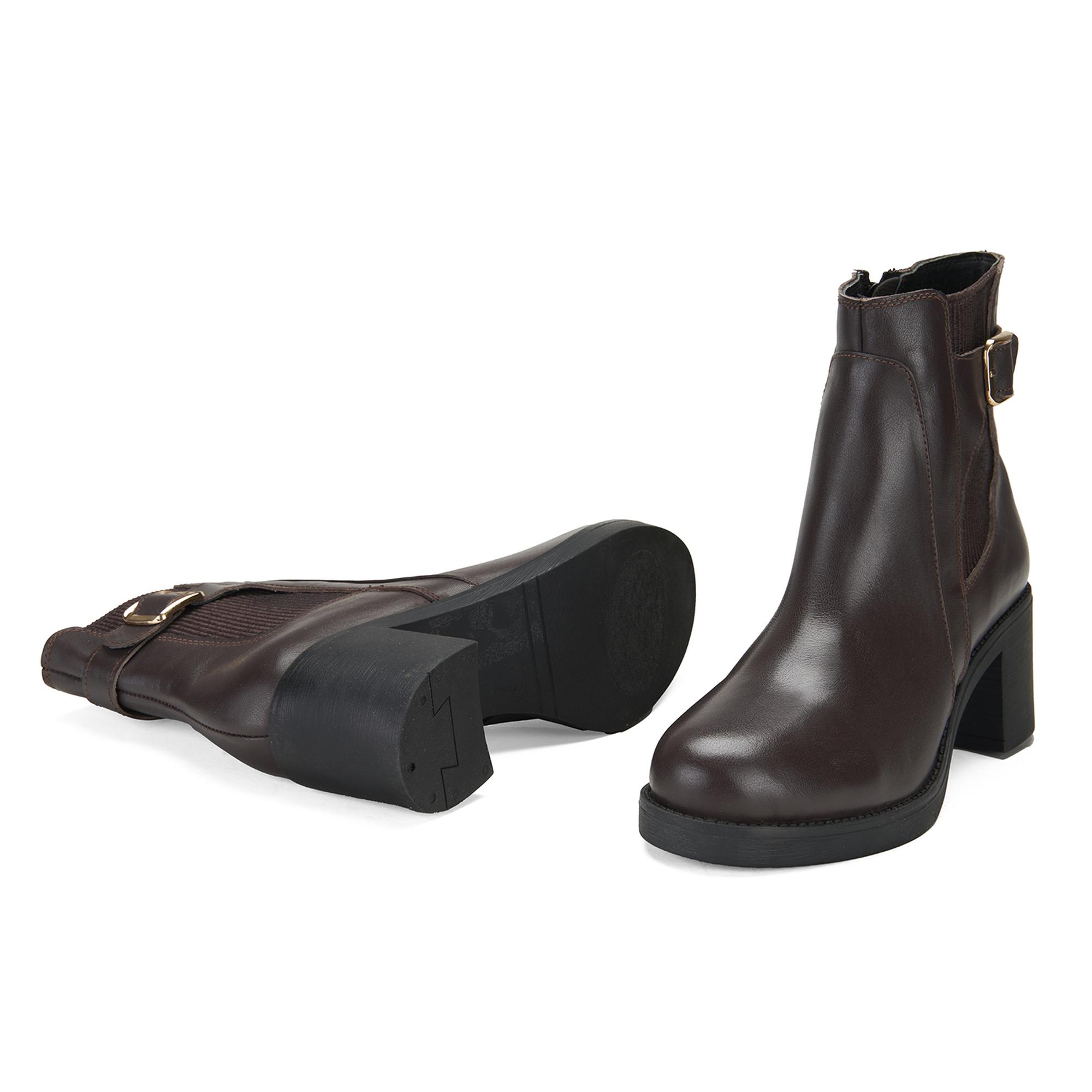 Kadın Kahve Topuklu Deri Bot