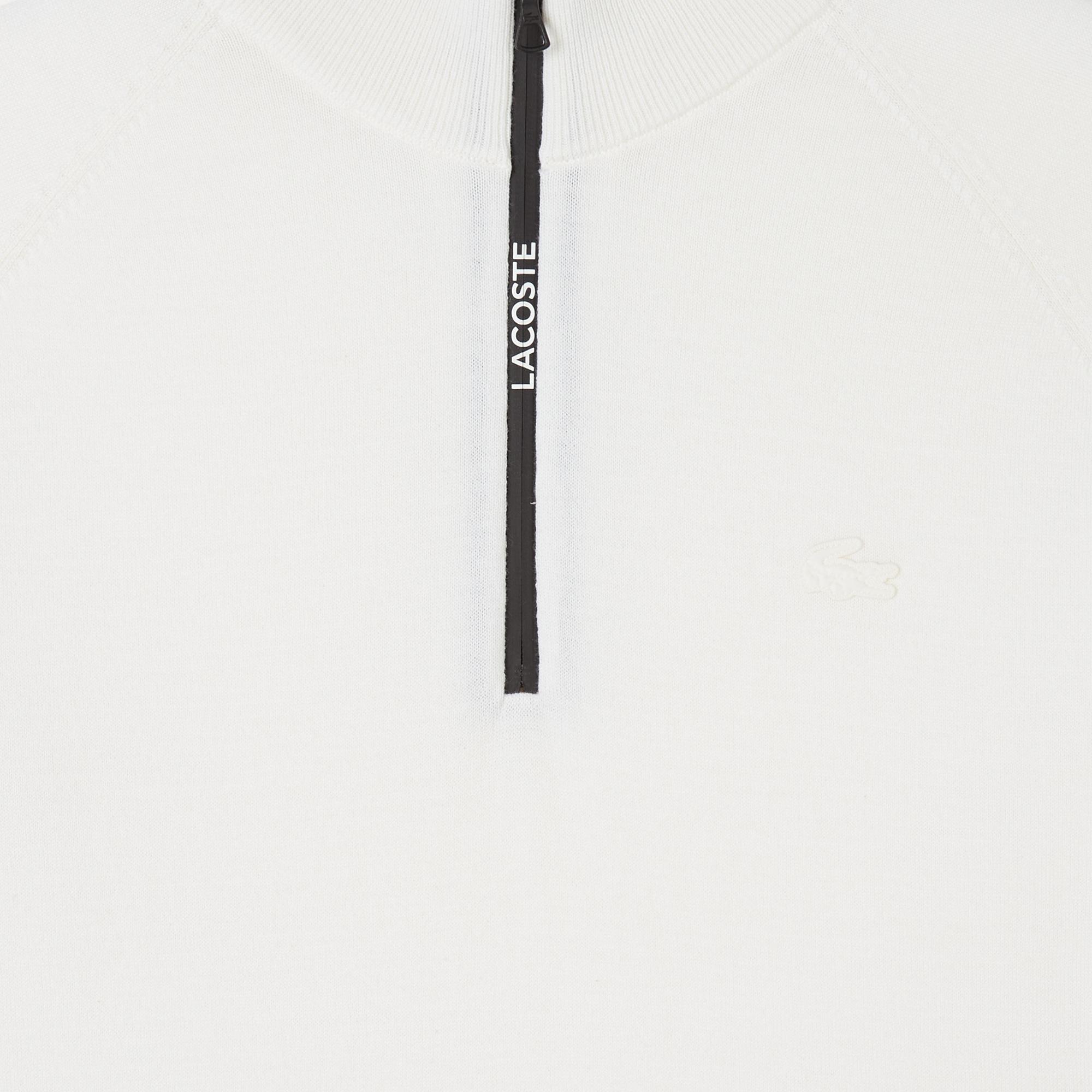 Erkek Regular Fit Yarım Fermuarlı Beyaz Triko