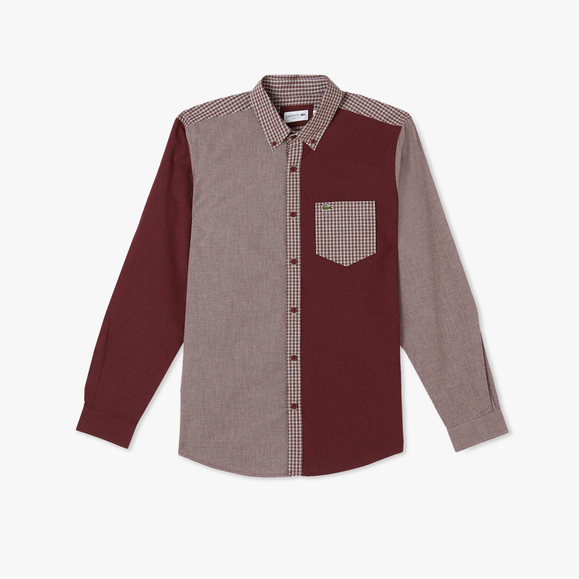 Erkek Relaxed Fit Düğmeli Yaka Ekose Bordo Gömlek