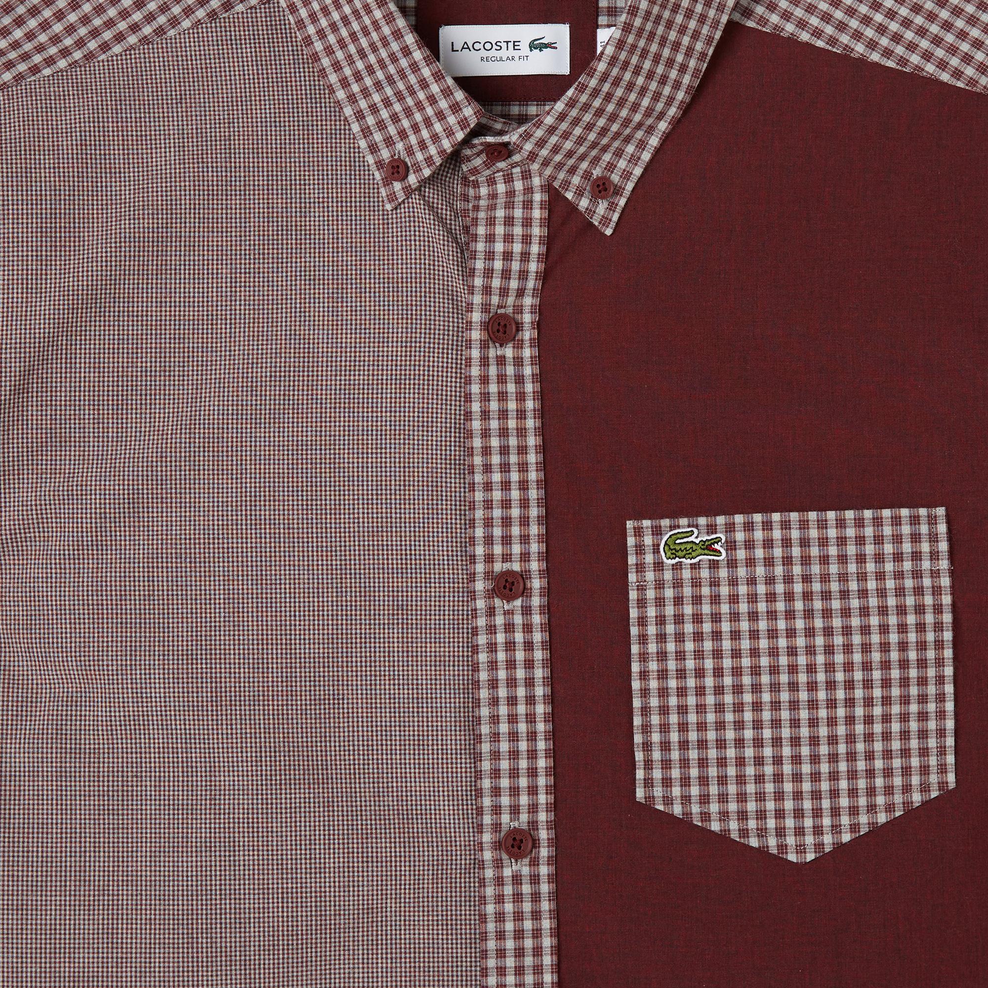 Erkek Relaxed Fit Düğmeli Yaka Ekose Bordo Gömlek