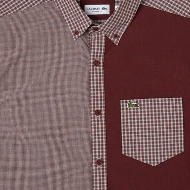  Erkek Relaxed Fit Düğmeli Yaka Ekose Bordo Gömlek