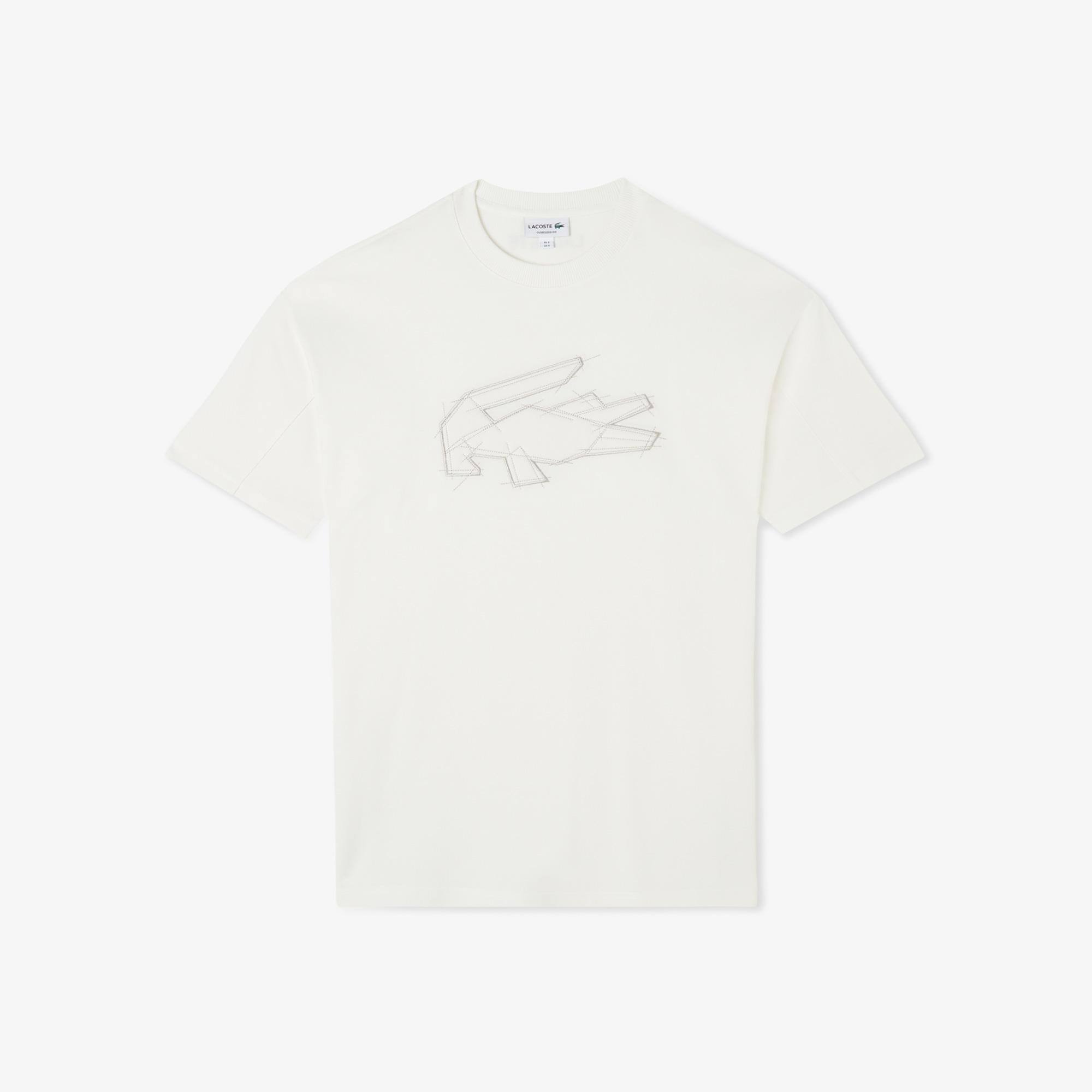 Erkek Oversize Fit Bisiklet Yaka Baskılı Beyaz T-Shirt