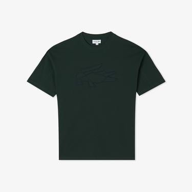  Erkek Oversize Fit Bisiklet Yaka Baskılı Koyu Yeşil T-Shirt
